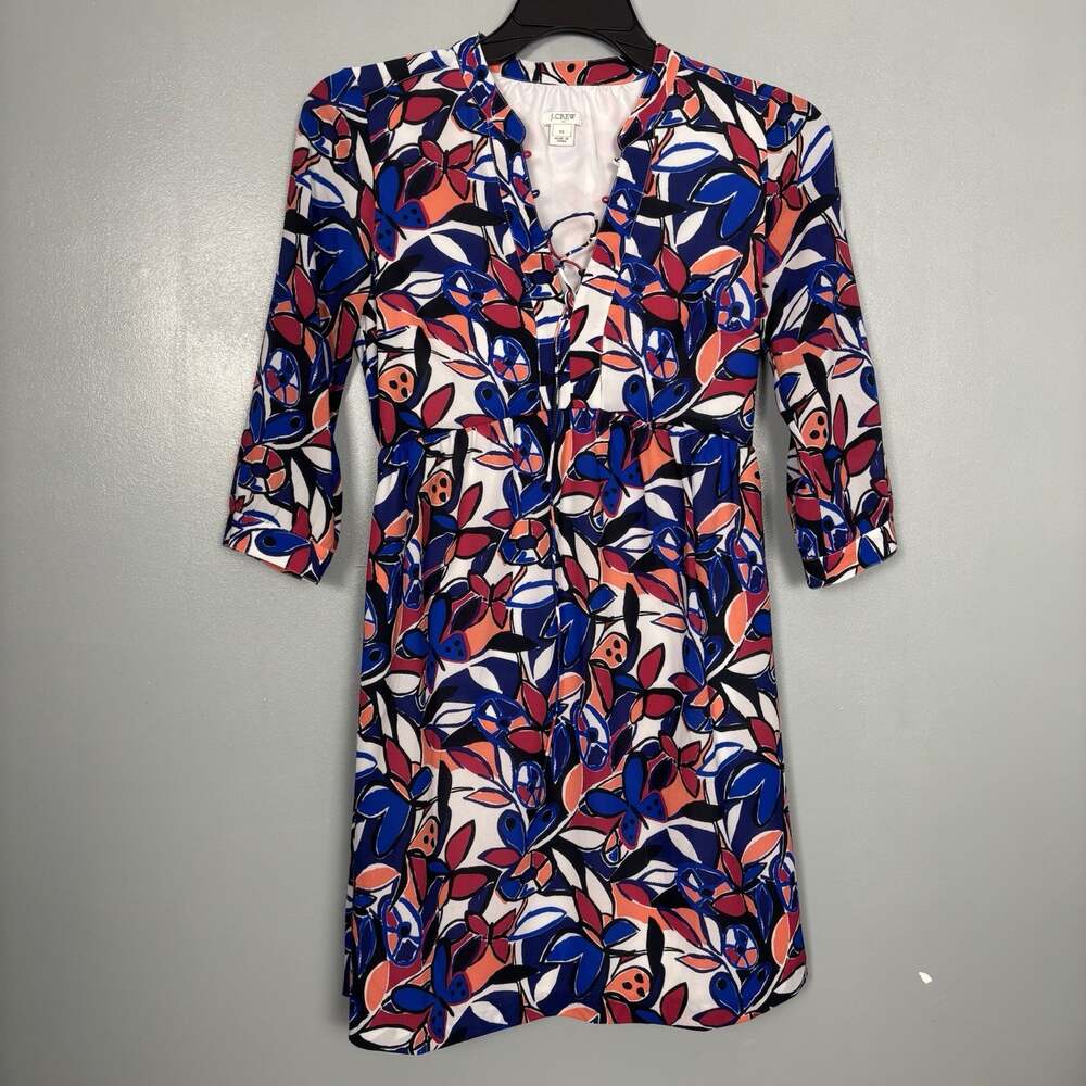 J. CREW Women’s Lace Up Printed Dress Night Berry Sky XS Spring Easter Church